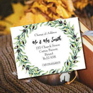 Cartão Postal De Anúncio Wreath Watercolor Mudança de Endereço Cartão Posta