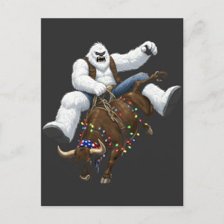 Cartão Postal De Anúncio Yeti Piloto de Touro Papai Noel Rodeio de Natal We