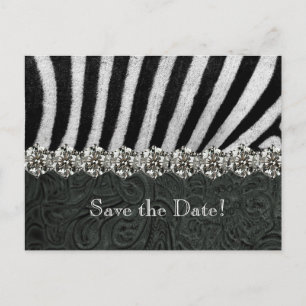 Cartão Postal De Anúncio Zebra Rhinestone Preto Couro Salve Data