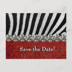 Cartão Postal De Anúncio Zebra Rhinestone Red Leather Salve a Data