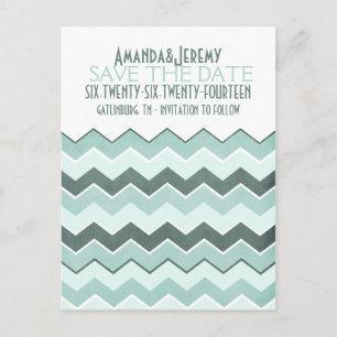 Cartão Postal De Anúncio Zig Zag Azul Teal Salvar A Data