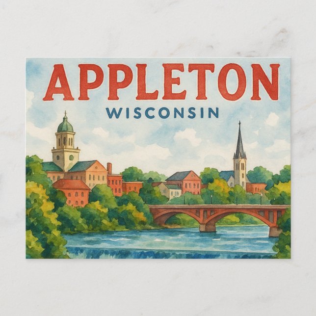 Cartão postal de aquarela Appleton WI (Frente)