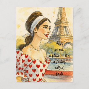 Cartão Postal de Aquarela de Amor Romântico Paris
