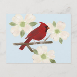 Cartão postal de aquarela de cardeal e dogwood