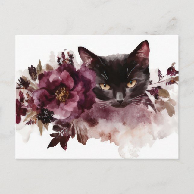 Cartão Postal de Aquarela de Gato  (Frente)