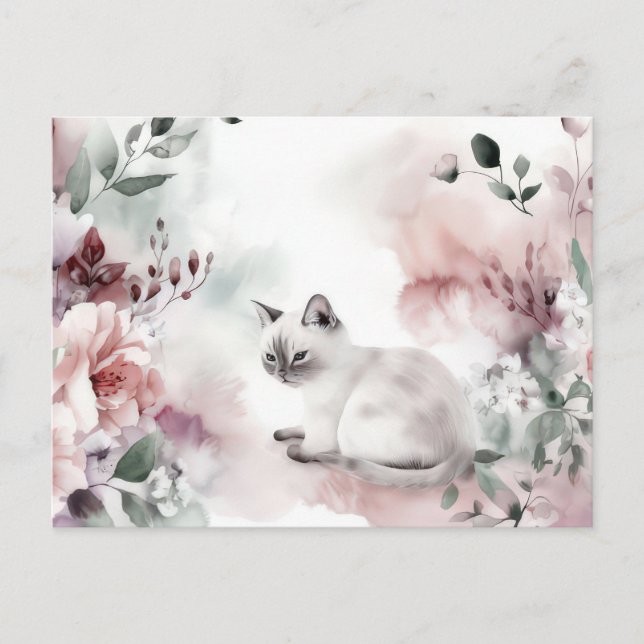 Cartão Postal de Aquarela de Gato  (Frente)