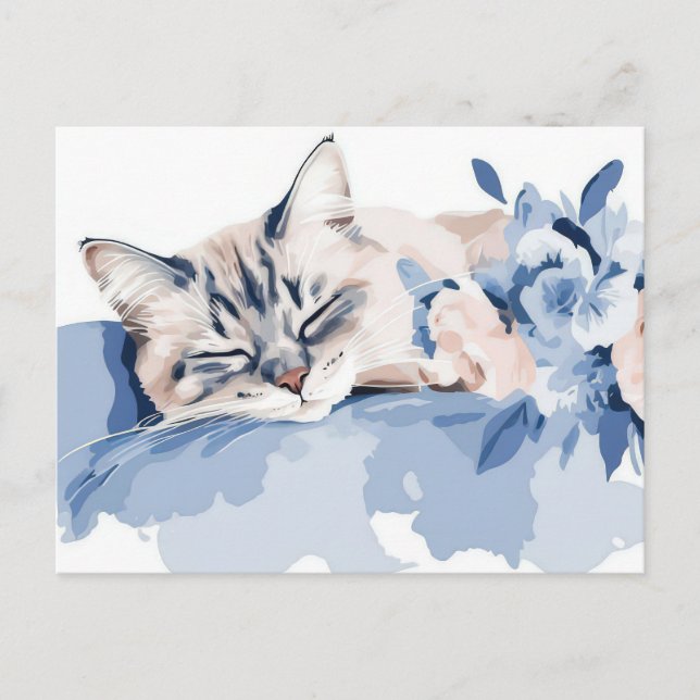 Cartão Postal de Aquarela de Gato  (Frente)