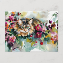 Cartão Postal de Aquarela de Gato