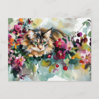Cartão Postal de Aquarela de Gato