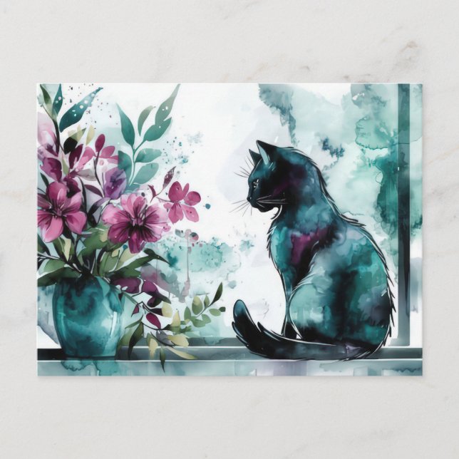 Cartão Postal de Aquarela de Gato  (Frente)