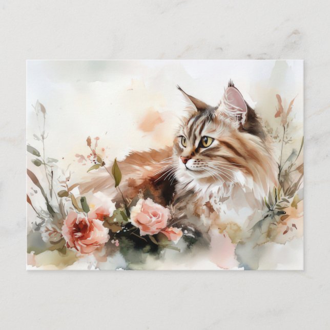 Cartão Postal de Aquarela de Gato  (Frente)