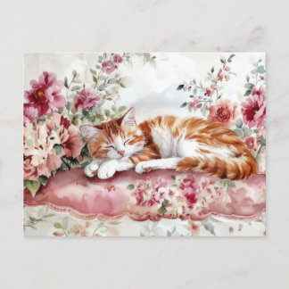 Cartão Postal de Aquarela de Gato
