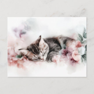 Cartão Postal de Aquarela de Gato