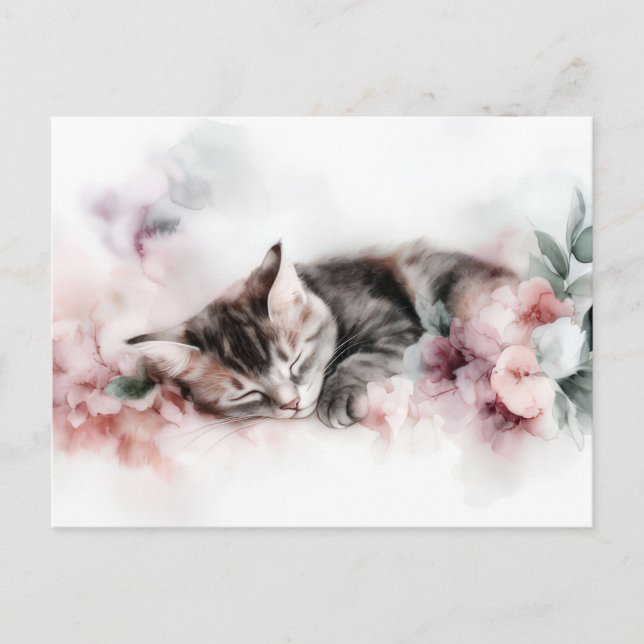Cartão Postal de Aquarela de Gato  (Frente)