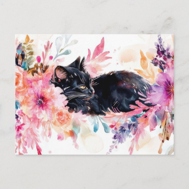 Cartão Postal de Aquarela de Gato  (Frente)