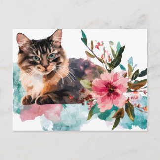 Cartão Postal de Aquarela de Gato