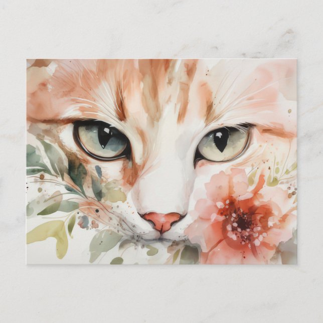 Cartão Postal de Aquarela de Gato  (Frente)