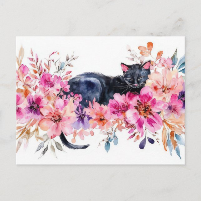 Cartão Postal de Aquarela de Gato  (Frente)