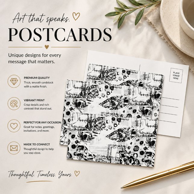 Cartão Postal de Arte Abstrata Preto e Branco Mode (Criador carregado)