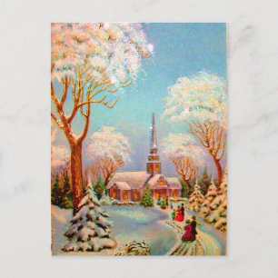 Cartão postal de arte antiga com cena de neve na i