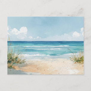 Cartão postal de arte costeira de praia em aquarel