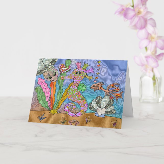 Cartão Postal de Arte da Tartaruga Marinha Cavalo- (Orquídea)