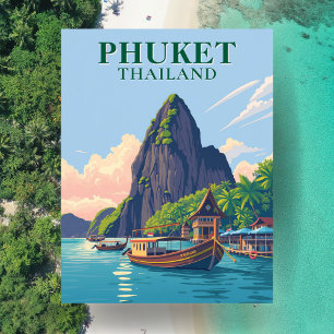 Cartão postal de arte de barco de praia de Phuket 