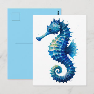 Cartão postal de arte de cavalo-marinho em aquarel