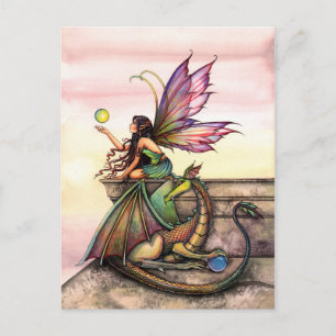 Cartão Postal de Arte de Dragão e Fada por Molly H