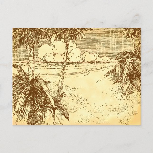 Cartão postal de arte de época de praia tropical c (Frente)