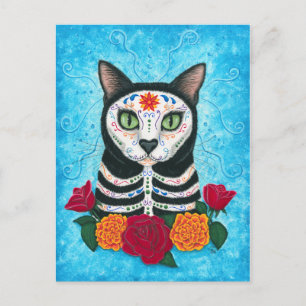 Cartão postal de arte de gato de crânio de açúcar 