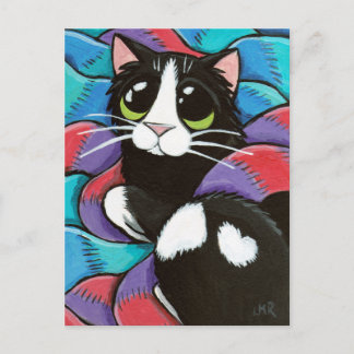 Cartão postal de arte de gato Tuxedo descansando s