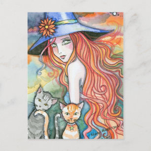 Cartão Postal de Arte de Halloween de Gato Bruxa p