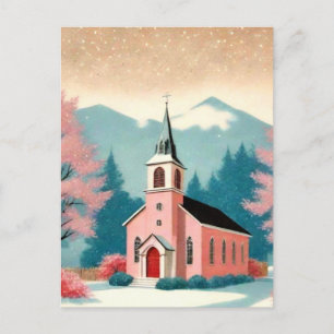 Cartão postal de arte de igreja rosa em estilo ret