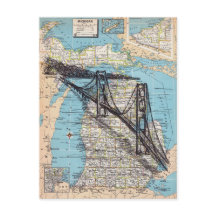 Cartão postal de arte de mapa de Michigan (verso a