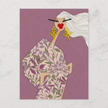 Cartão postal de arte de moda rosa glamoroso e ele