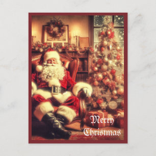 Cartão postal de arte de Natal vintage com Papai N