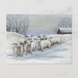 Cartão postal de arte de ovelhas na neve