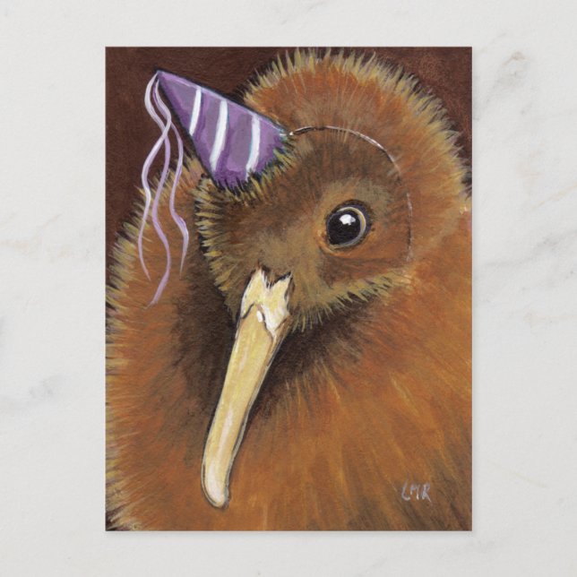 Cartão postal de arte de um Kiwi com chapéu de fes (Frente)
