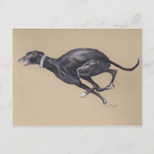 Cartão postal de arte do cão galgo preto correndo