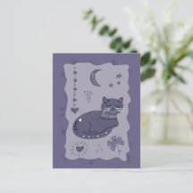 Cartão postal de arte popular com gatos noturnos c