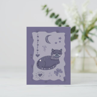 Cartão postal de arte popular com gatos noturnos c