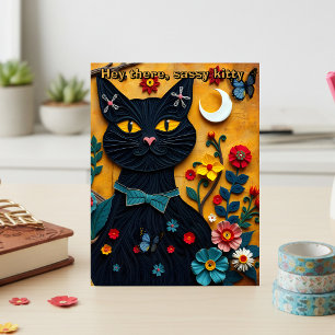 Cartão postal de arte popular de gato preto