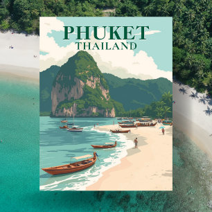 Cartão postal de arte retrô da praia de Phuket, Ta
