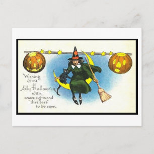 Cartão postal de arte Vintage Halloween Bruxas P