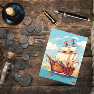 Cartão Postal de Aventura de Navio Pirata Vintage