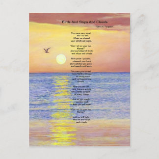 CARTÃO POSTAL DE AVES E NAVIOS E NUVENS