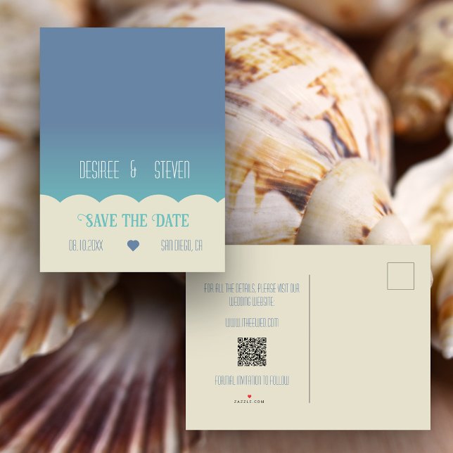 Cartão postal de aviso de data de Ocean Beach Blen (Ocean beach themed Save the Date postcard)