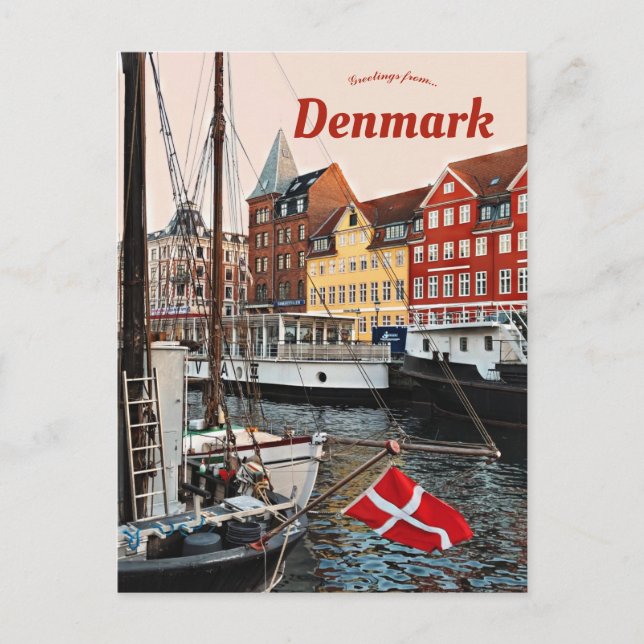 Cartão postal de barcos em Copenhague Dinamarca (Frente)