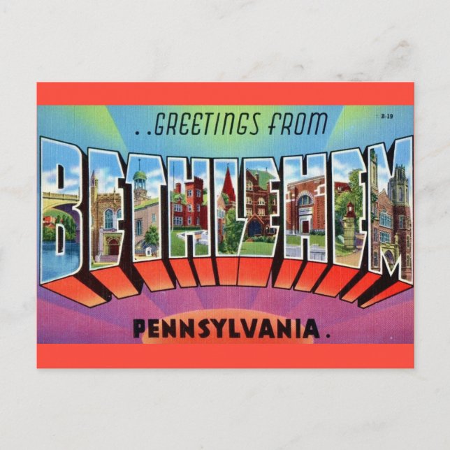 Cartão postal de Bethlehem PA (Frente)